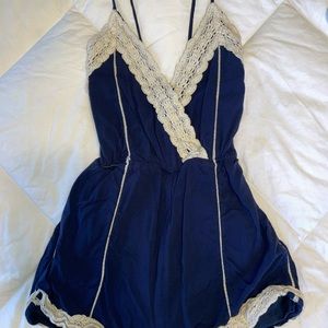 Cute open back lace blue romper! SIZE S.